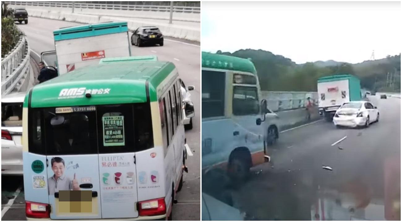 城門隧道近沙田入口發生4車相撞意外。(網上截圖)