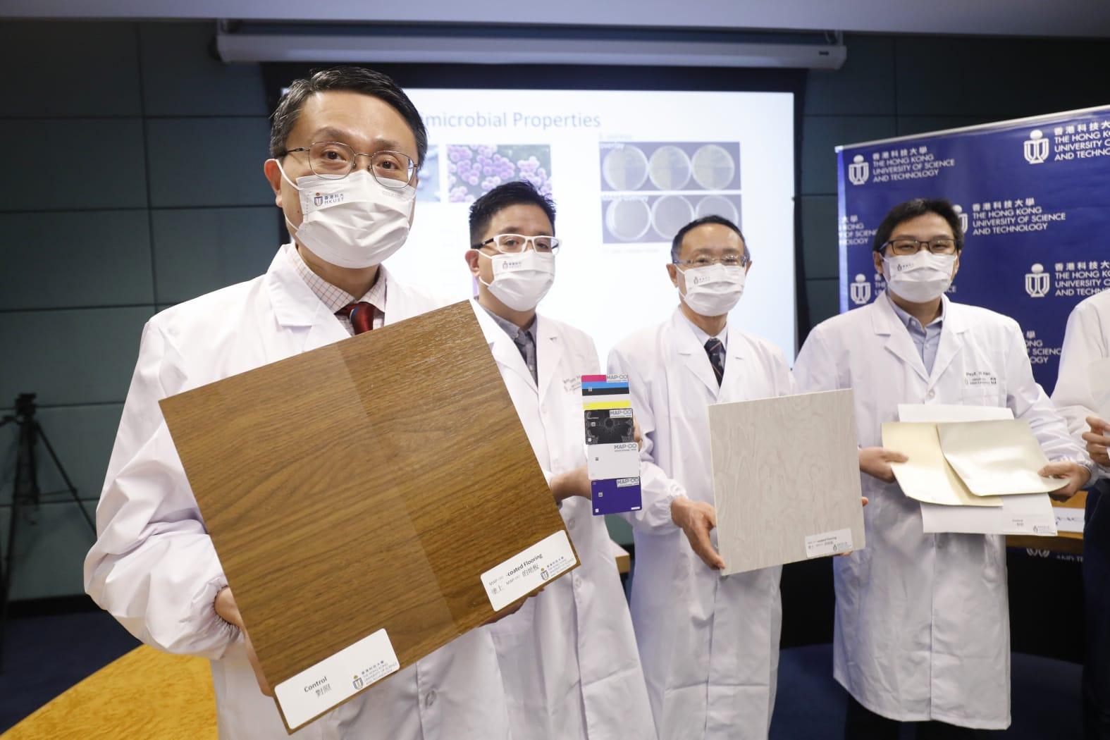 科大研發新一代殺菌塗層「MAP-∞」,可殺滅99.9%新冠病毒,包括Omicron。(林俊源攝)