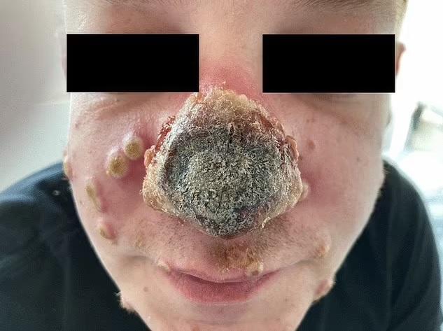 德國男子感染猴痘後鼻子潰爛。(互聯網)