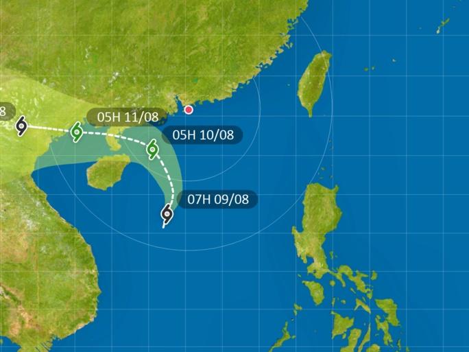 天文台指,按照現時預測路徑,該熱帶低氣壓會在今早與香港保持超過500公里距離。(香港天文台)