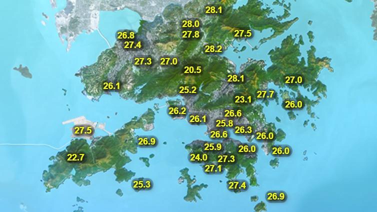 本港地區今日天氣預測大致多雲,有幾陣驟雨。早上局部地區有雷暴。日間短暫時間有陽光,最高氣溫約31度。(香港天文台)