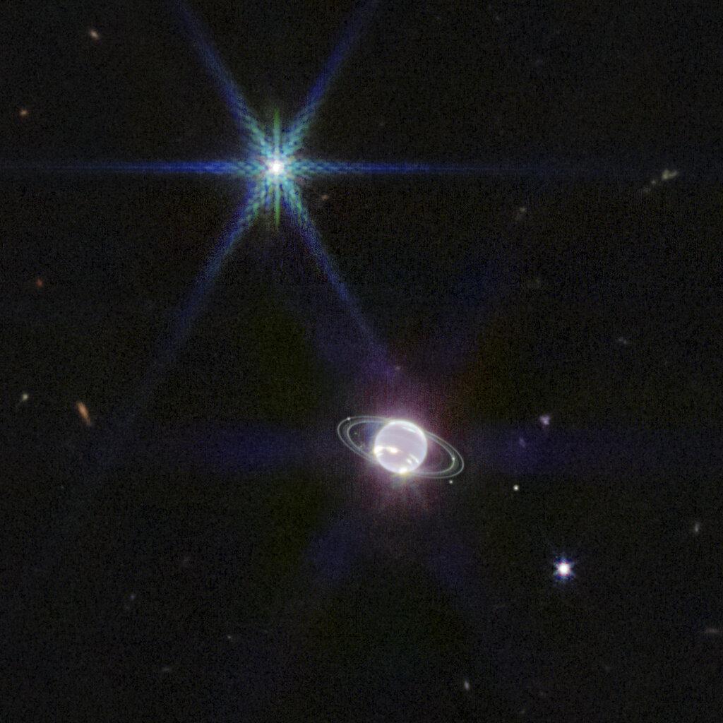 韋布所拍的海王星及其中7個衛星。(互聯網)