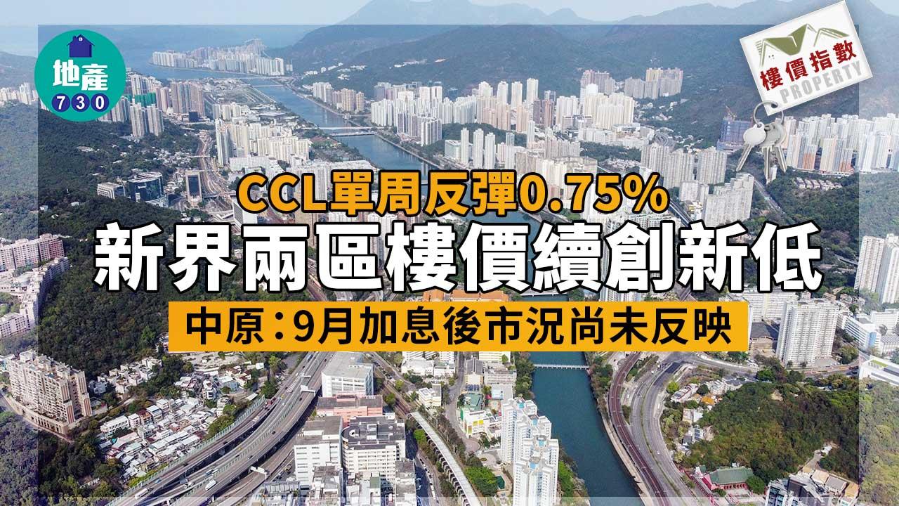 樓價指數|CCL單周反彈 新界兩區樓價續創新低 中原:9月加息後市況尚未反映
