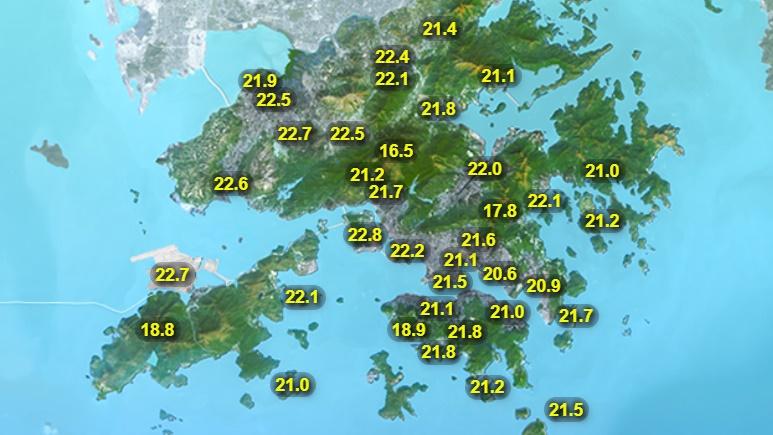 今早港島東部、觀塘及西貢錄得超過10毫米雨量。此外,一股清勁至強風程度的東北季候風亦影響華南沿岸。(香港天文台)