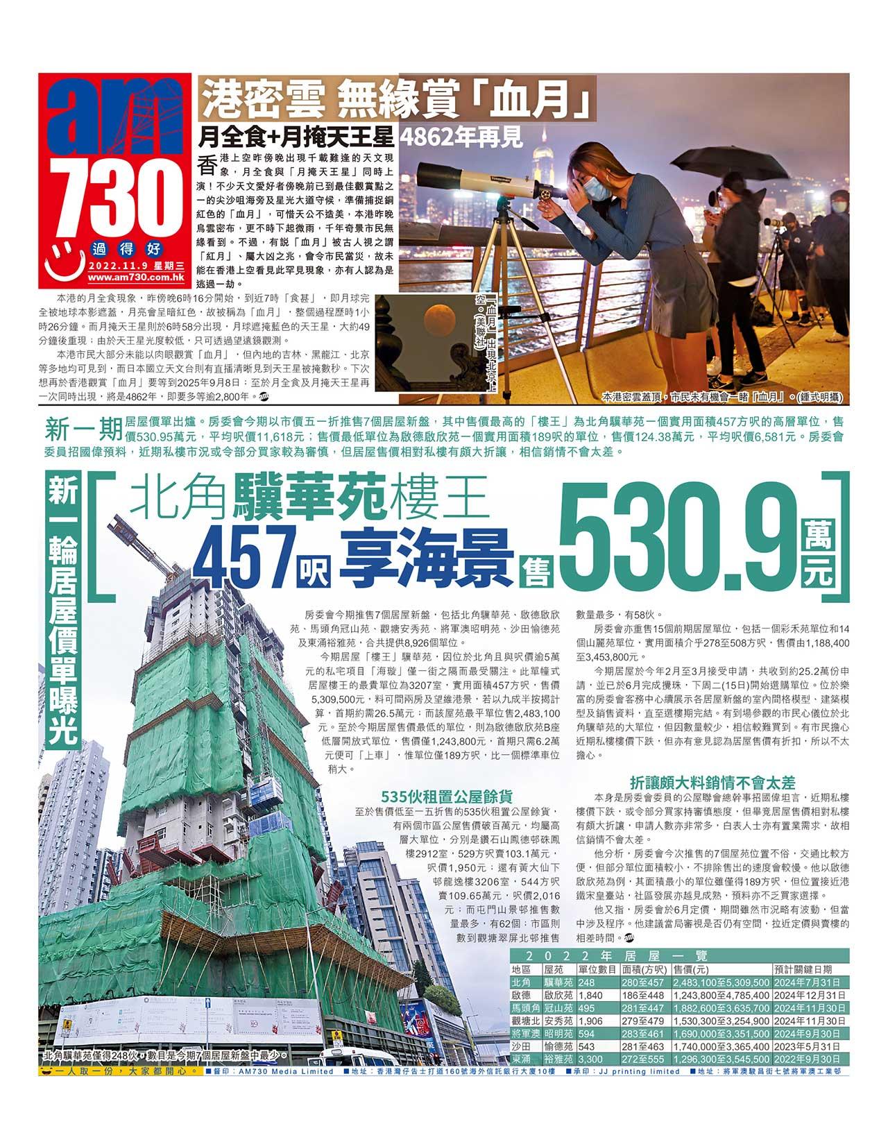 新一輪居屋價單曝光 北角驥華苑樓王 457呎享海景售530.9萬元
