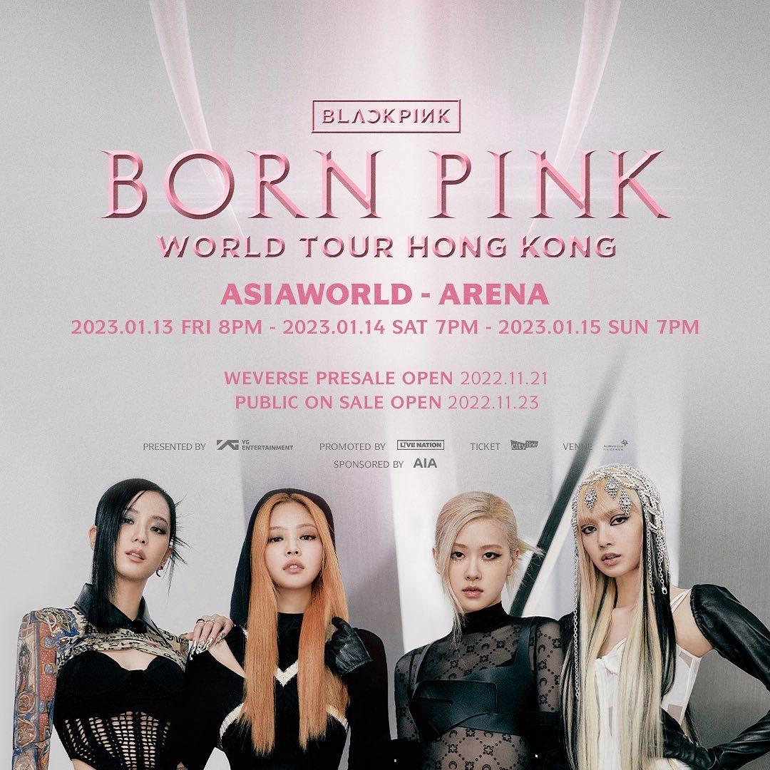 韓國女團BLACKPINK將於明年1月13至15日在香港亞洲國際博覽館舉行一連三場 《BORN PINK》世界巡迴演唱會。