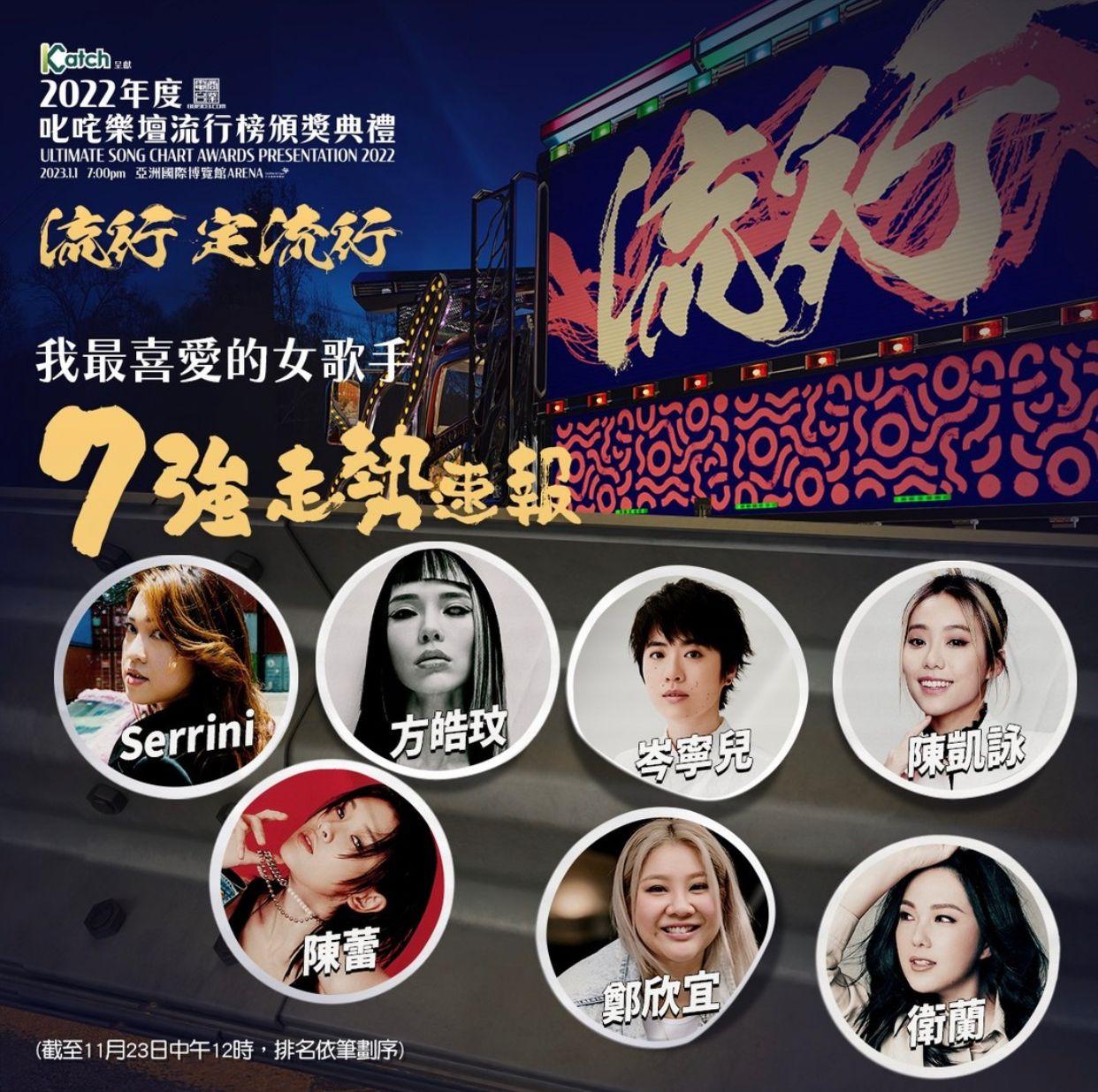 最喜愛的女歌手最後七強:Serrini、方皓玟、岑寧兒、陳凱詠、陳蕾、鄭欣宜、衛蘭。