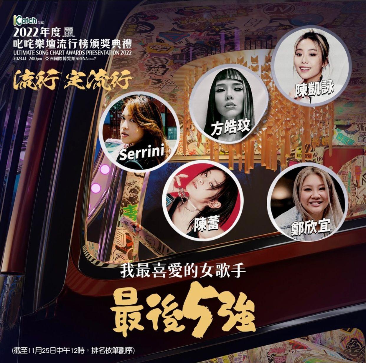 最喜愛的女歌手:Serrini、方皓玟、陳凱詠、陳蕾、鄭欣宜