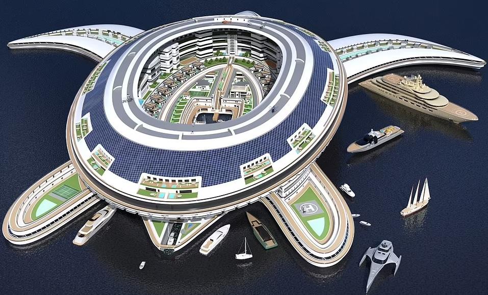 「海龜型」海上城市造價估計68億英鎊。(互聯網)