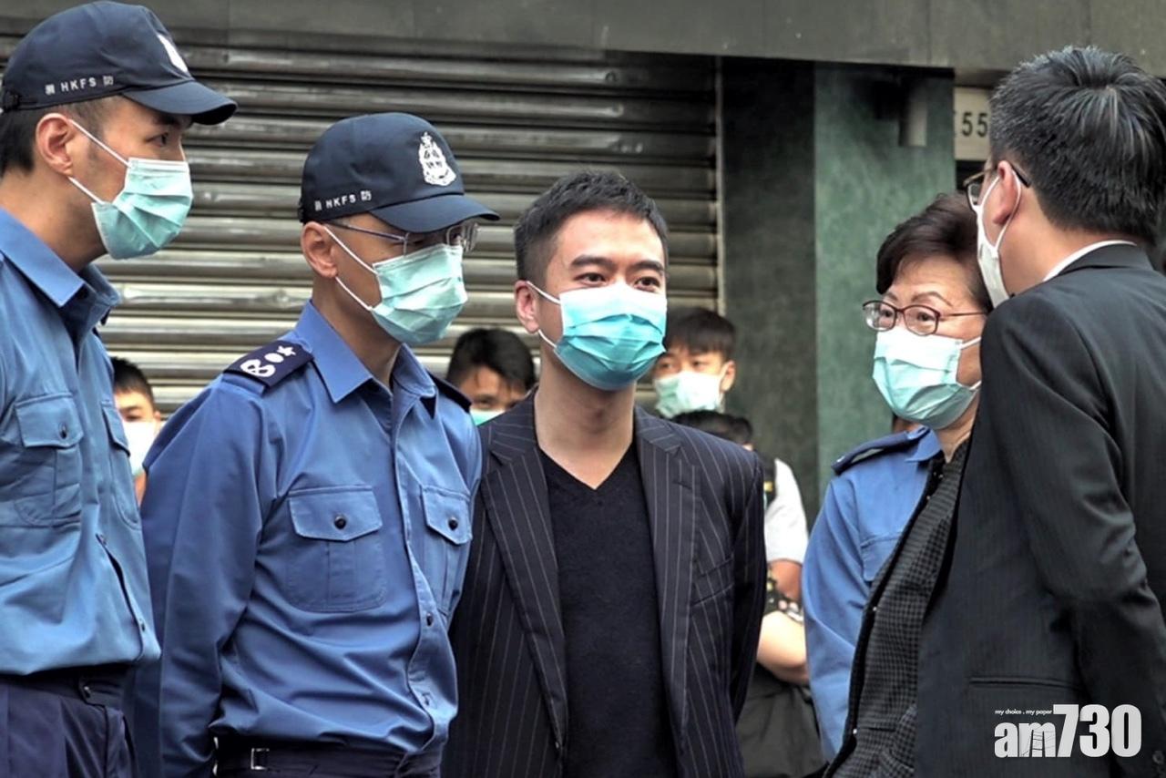 林鄭月娥到油麻地唐樓火警現場視察。