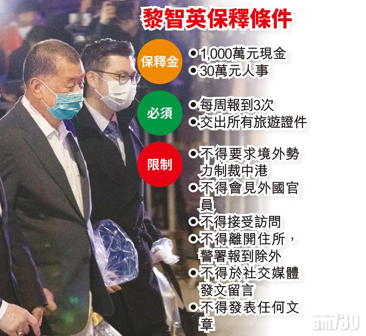 黎智英(左)昨晚近11時離開法庭。(蘇文傑攝)