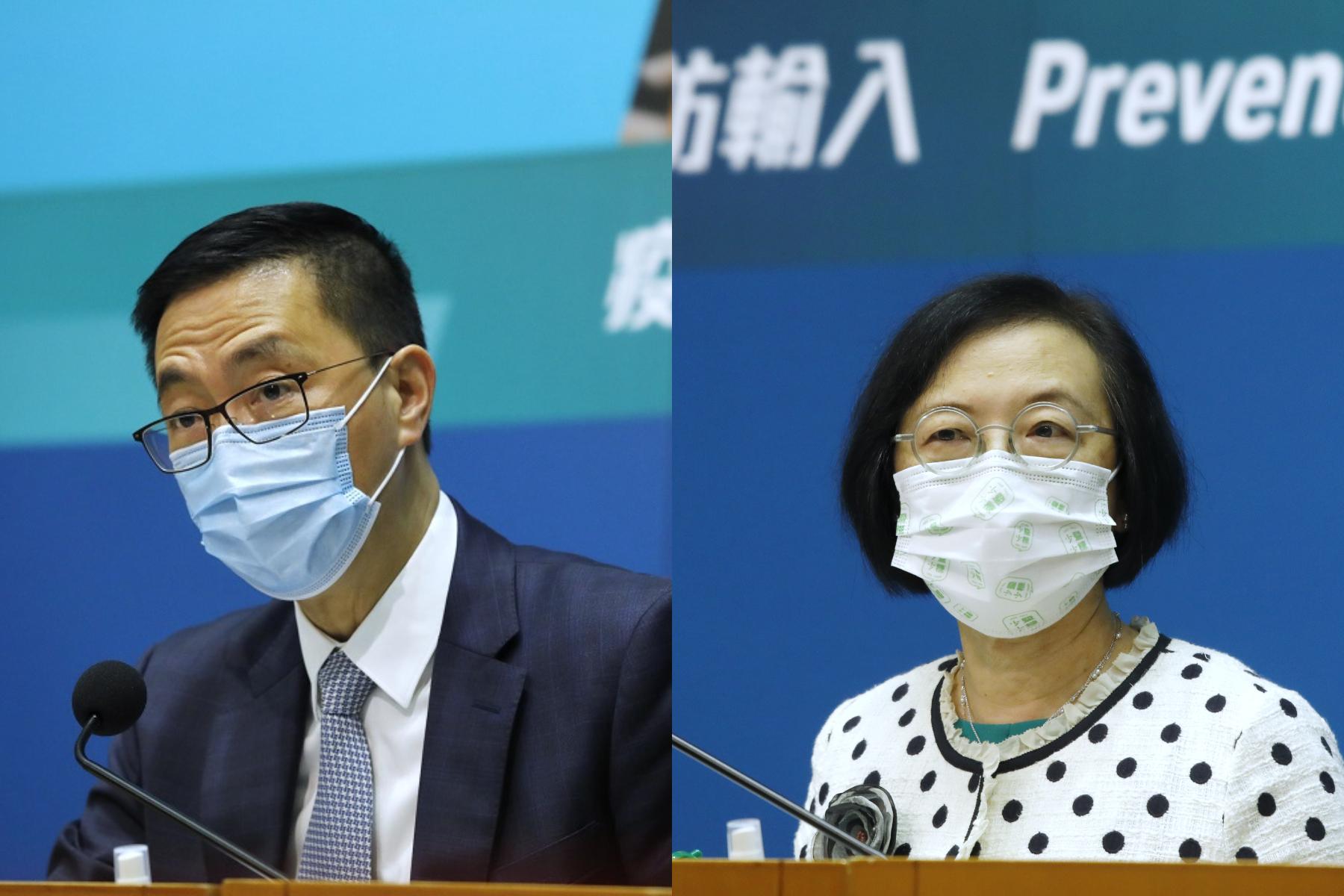 教育局長楊潤雄(左)及食衛局長陳肇始(右)今早再度回應最新「谷針」安排。