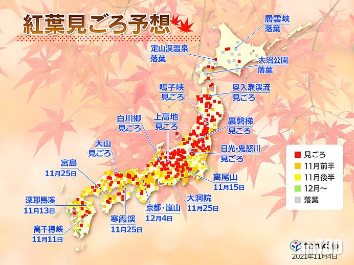 日本氣象協會預計今年紅葉季節時間。(日本氣象協會圖片)