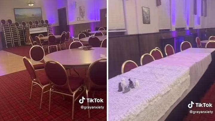 宴會廳裡一張張空空櫈，場面冷清。(互聯網)